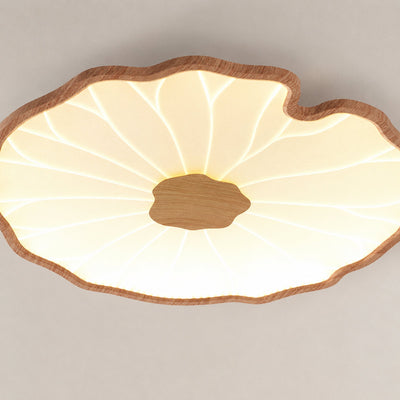 Lotus Leaf Acrylic Ceiling Light, 11.8-Inch x H 1.6-Inch, Hydrographic Natural Wood Grain Finish, Warm Light for Living Room & Bedroom