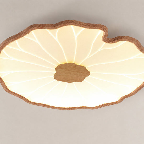 Lotus Leaf Acrylic Ceiling Light, 11.8-Inch x H 1.6-Inch, Hydrographic Natural Wood Grain Finish, Warm Light for Living Room & Bedroom