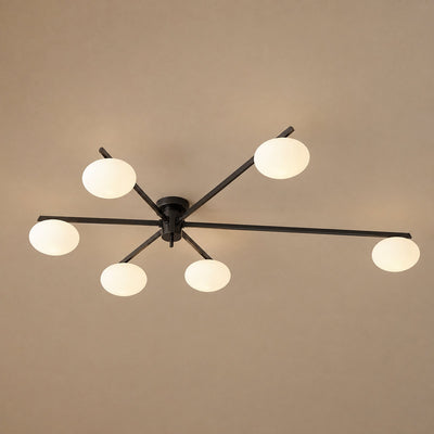 Low-Profile Multi-Arm Oval Glass Ceiling Lamp