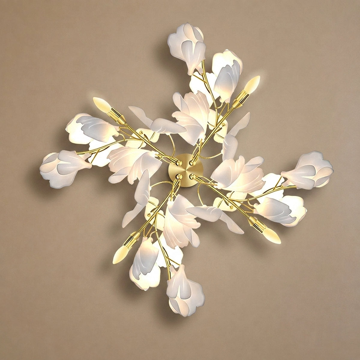 Gingko Flowers Wall Lamp, 11.8-Inch x H 23.6-Inch, Gold & White for Living Room & Dining Room