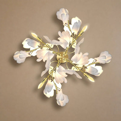 Gingko Flowers Wall Lamp, 11.8-Inch x H 23.6-Inch, Gold & White for Living Room & Dining Room