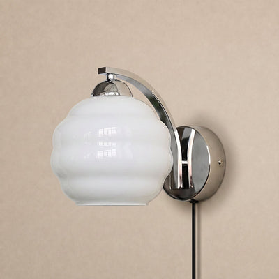 Art Deco Plug-in Wall Lamp, 5.9-Inch x H 6.3-Inch, Gold+Beige, US Plug for Bedroom & Living Room