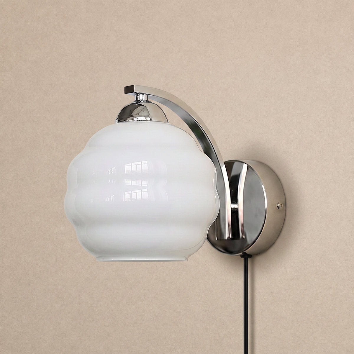 Art Deco Plug-in Wall Lamp, 5.9-Inch x H 6.3-Inch, Gold+Beige, US Plug for Bedroom & Living Room