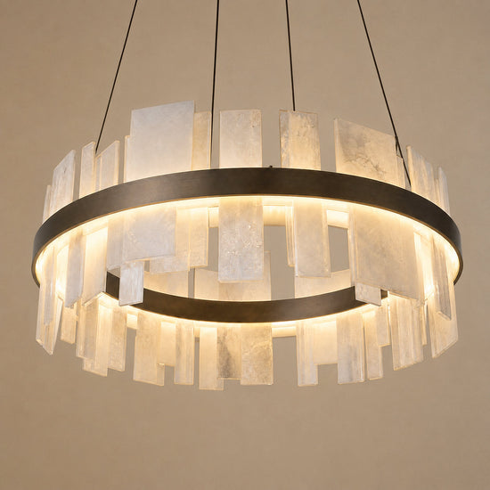 Tricolordeer Round Alabaster Tile Copper Chandelier