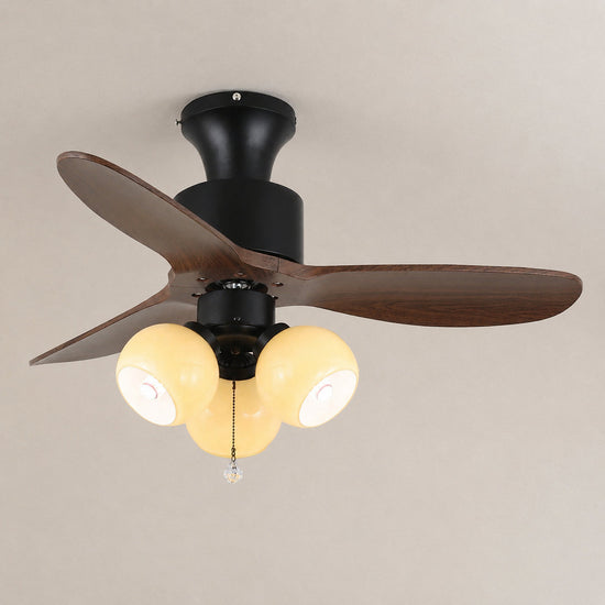 Lumo Orb Ceiling Fan Light, 36~42-Inch x H 11.8-Inch, Orange & Walnut Wood for Living Room