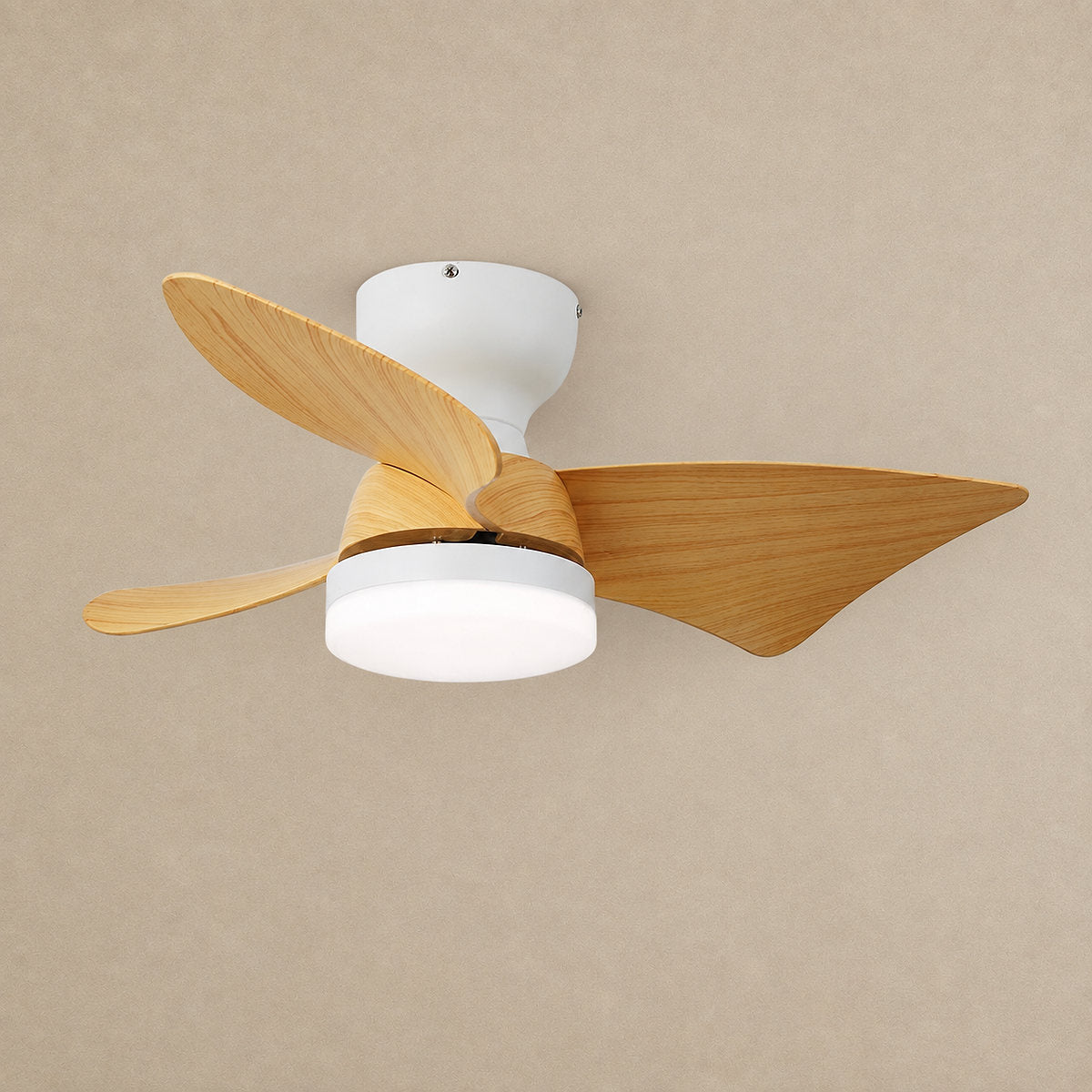 Calix 28" Ceiling Fan Light, 28-Inch x H 9.8-Inch, Model A Natural Wood Grain & White, Three-Color Light for Living Room