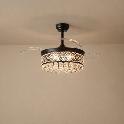 Tricolordeer Crystal Drum Chandelier Retractable Ceiling Fan