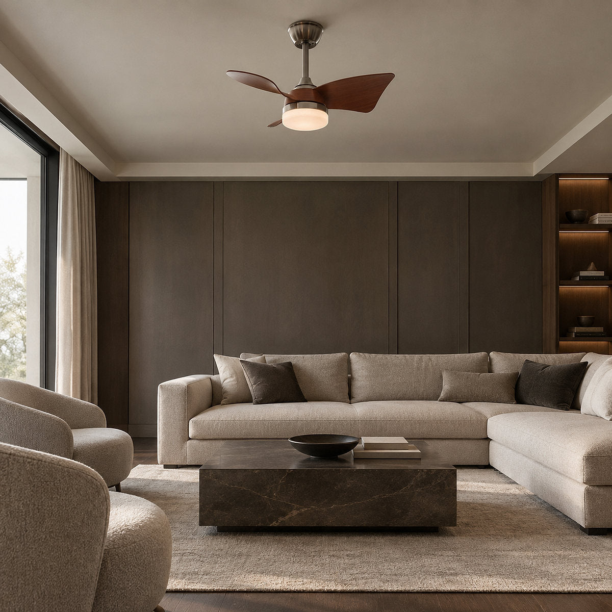 Silven Curve Ceiling Fan Light, 24~32-Inch x H 11.8-Inch, Model A (Walnut ) for Living Room