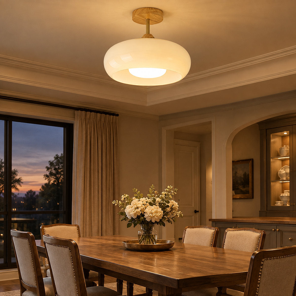 Plafonnier Ceiling Light, 11-Inch x H 11-Inch, Natural wood & White for Living Room