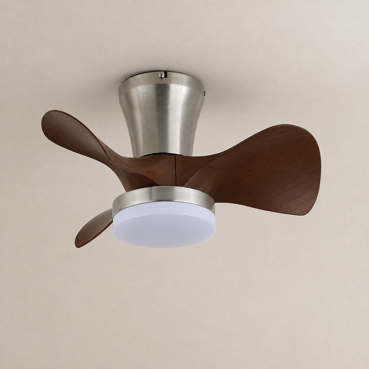 Arvento Ceiling Fan Light, 22-Inch x H 11.8-Inch, Walnut Wood & Nickel, Three-Color Light for Living Room