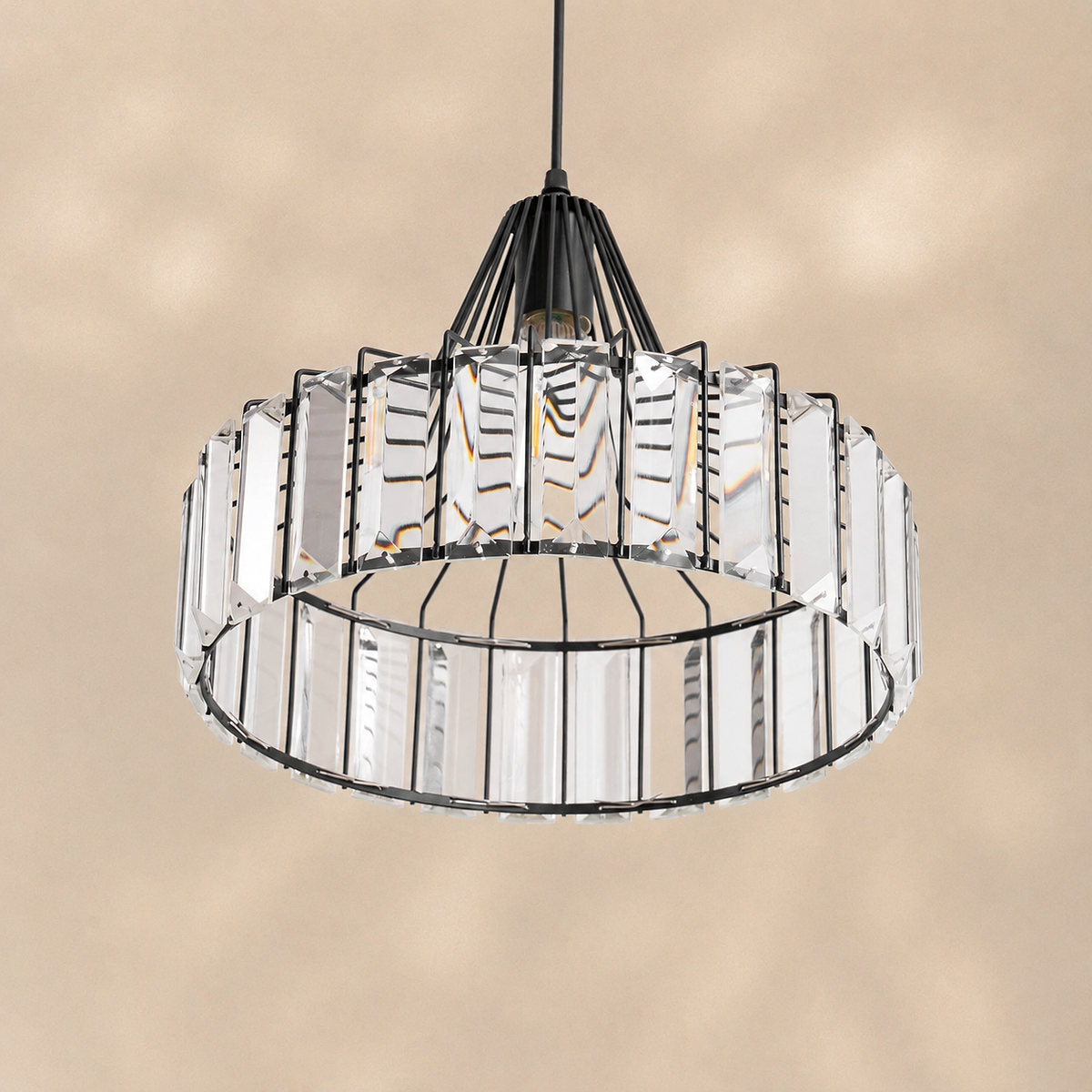 Round Crystal Drum Pendant Light for Dining Room & Living Room