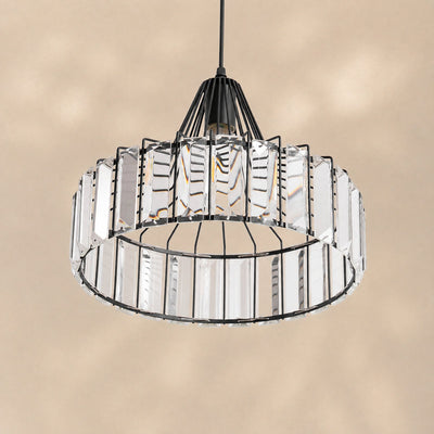 Round Crystal Drum Pendant Light for Dining Room & Living Room