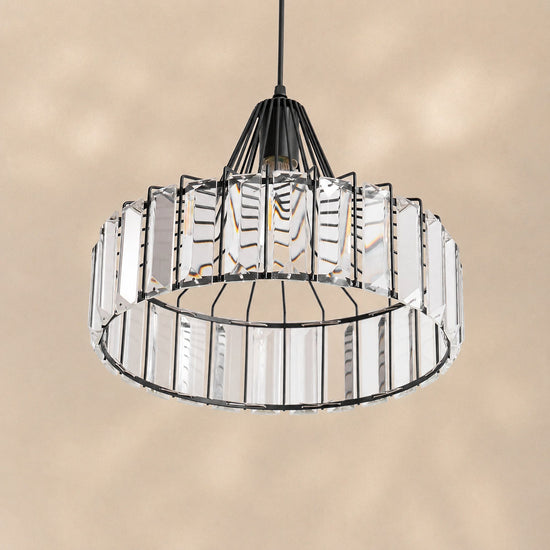 Round Crystal Drum Pendant Light for Dining Room & Living Room