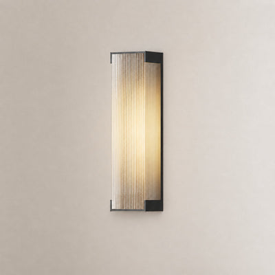 Rectangular Outdoor Wall Lamp, L 5.9-Inch x H 13.8~19.7-Inch, Black & Translucent, Warm Light for Living Room