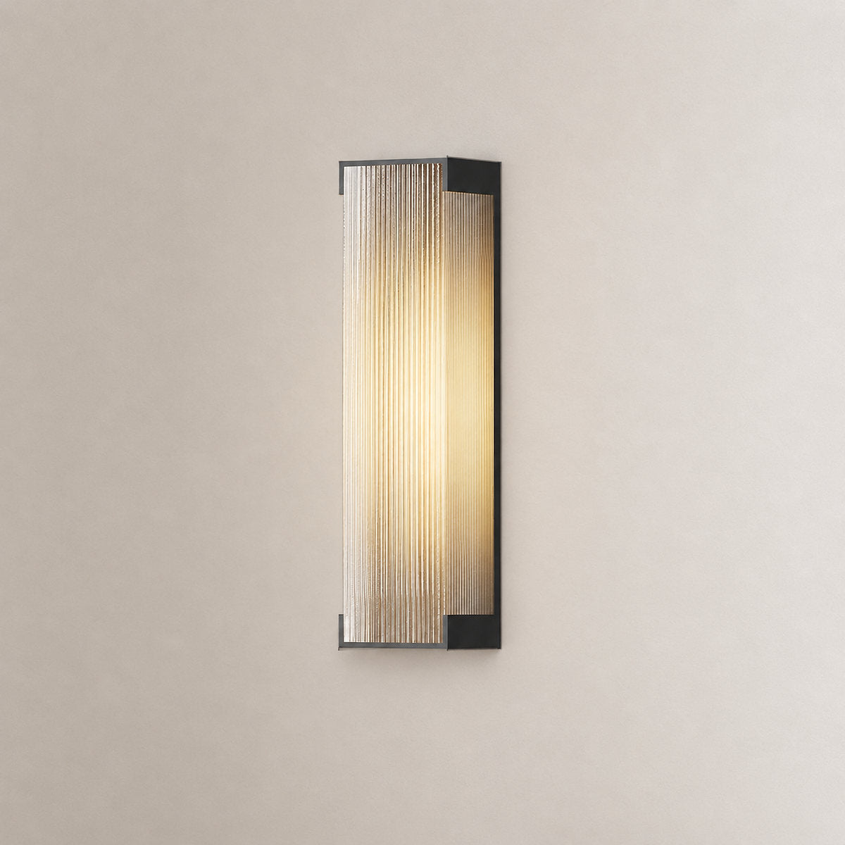 Rectangular Outdoor Wall Lamp, L 5.9-Inch x H 13.8~19.7-Inch, Black & Translucent, Warm Light for Living Room