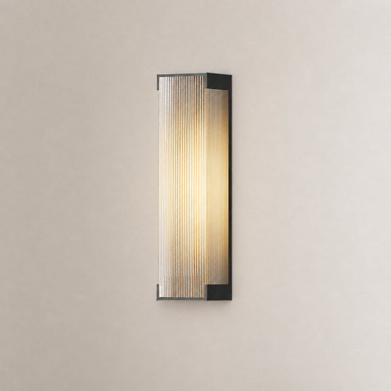Rectangular Outdoor Wall Lamp, L 5.9-Inch x H 13.8~19.7-Inch, Black & Translucent, Warm Light for Living Room