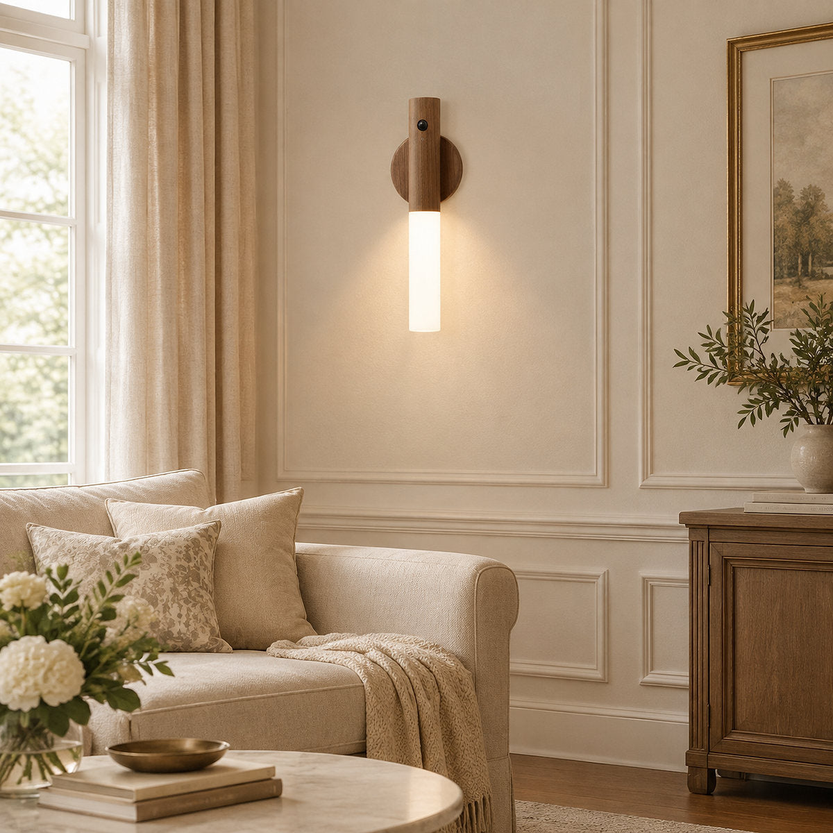 Nomad Magnet Rechargeable Wall Lamp, 1-Inch x H 7.1-Inch, Walnut Wood & White, Warm Light for Bedroom & Living Room