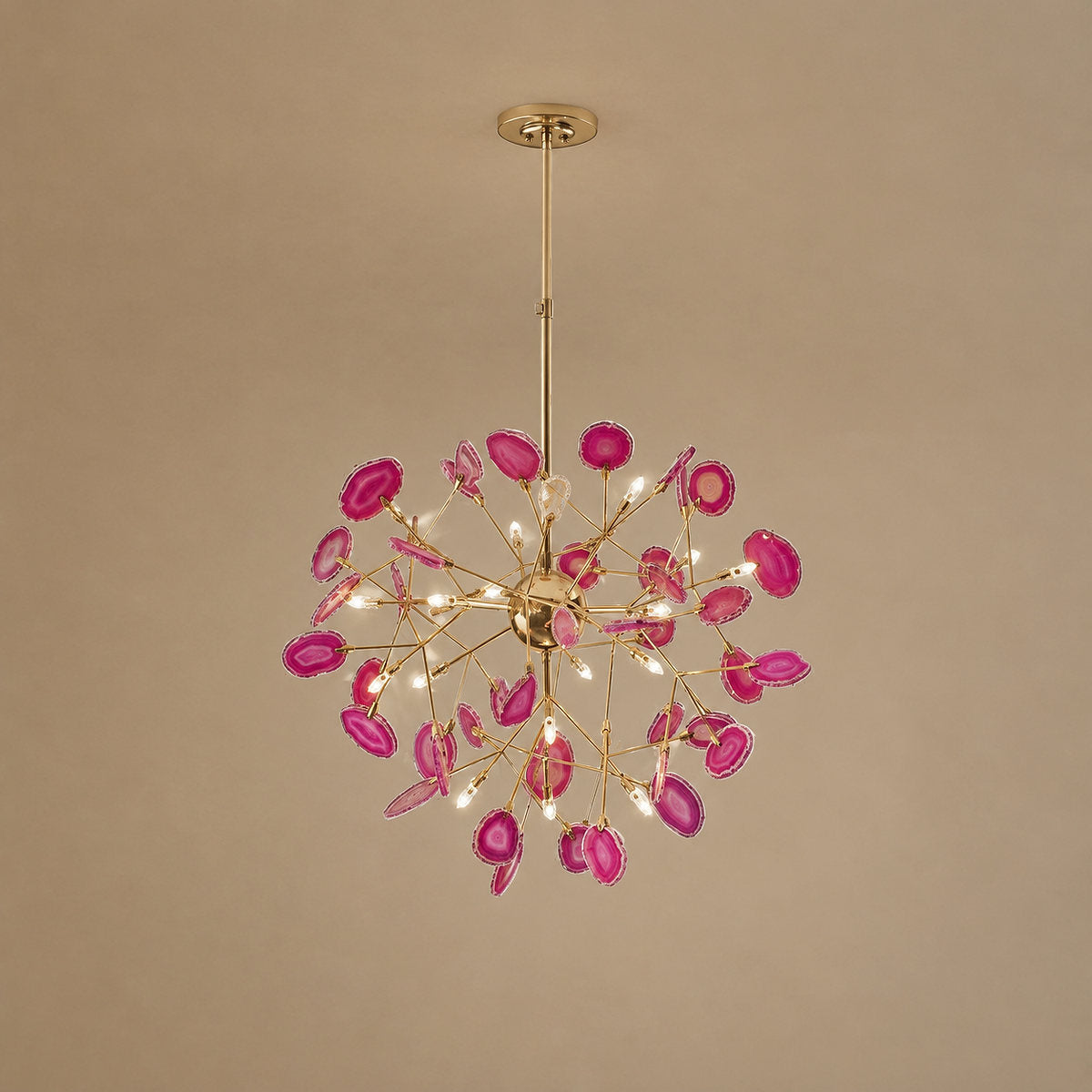 Rose Gold Chandelier with Natural Stone Slices
