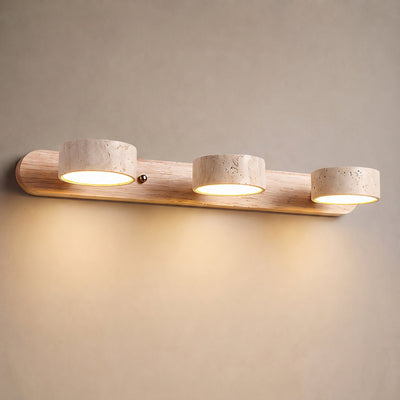 Travertine Duo Rechargeable Wall Lamp, 12.6-Inch ~27.6-Inch, Wood & Yellow Travertine, Three-Color Light & USB Charging for Bedroom & Living Room