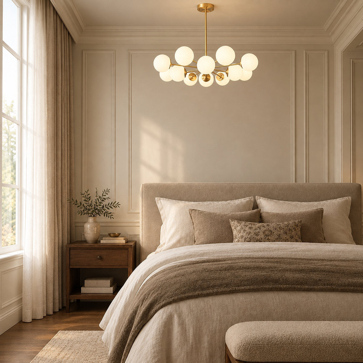 Frosted Glass Orb Brass Chandelier