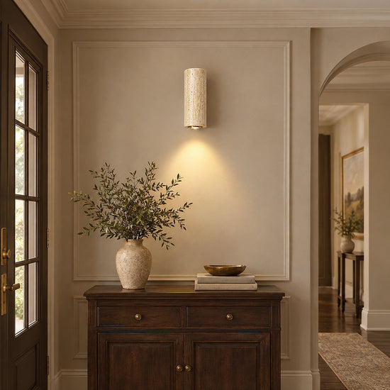 Blend Plug-in Wall Lamp, 2.6-Inch x H 9.1-Inch, Walnut, Warm Light & US Plug for Bedroom & Living Room