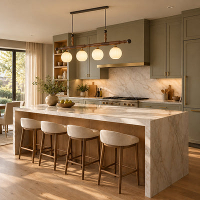 Walnut Linear Pendant with Opal Glass Globes