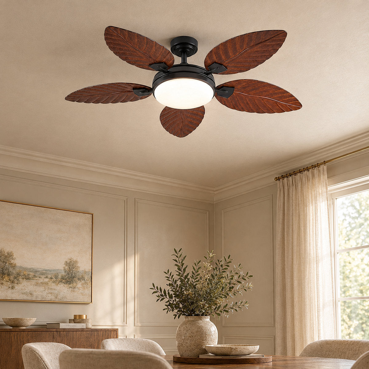 LED Ceiling Fan with Walnut Leaf Blades