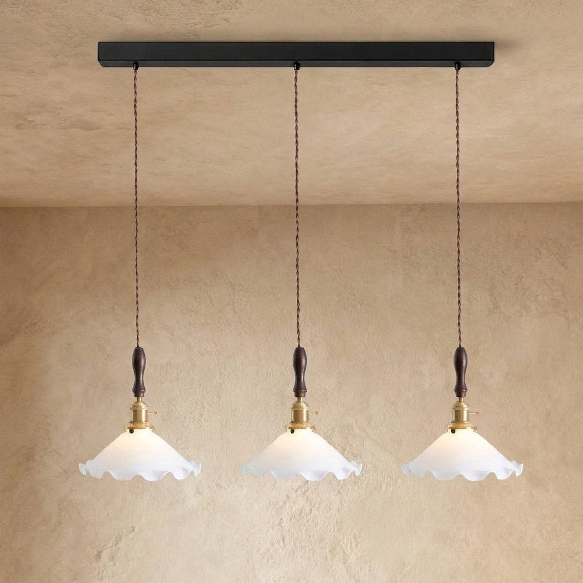 Modern Walnut and Brass Pendant Light