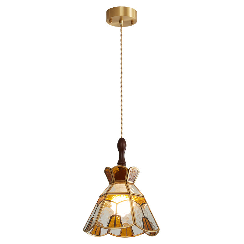 Artisan Glass and Wood Pendant Lamp for Dining Room & Living Room