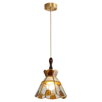 Artisan Glass and Wood Pendant Lamp for Dining Room & Living Room