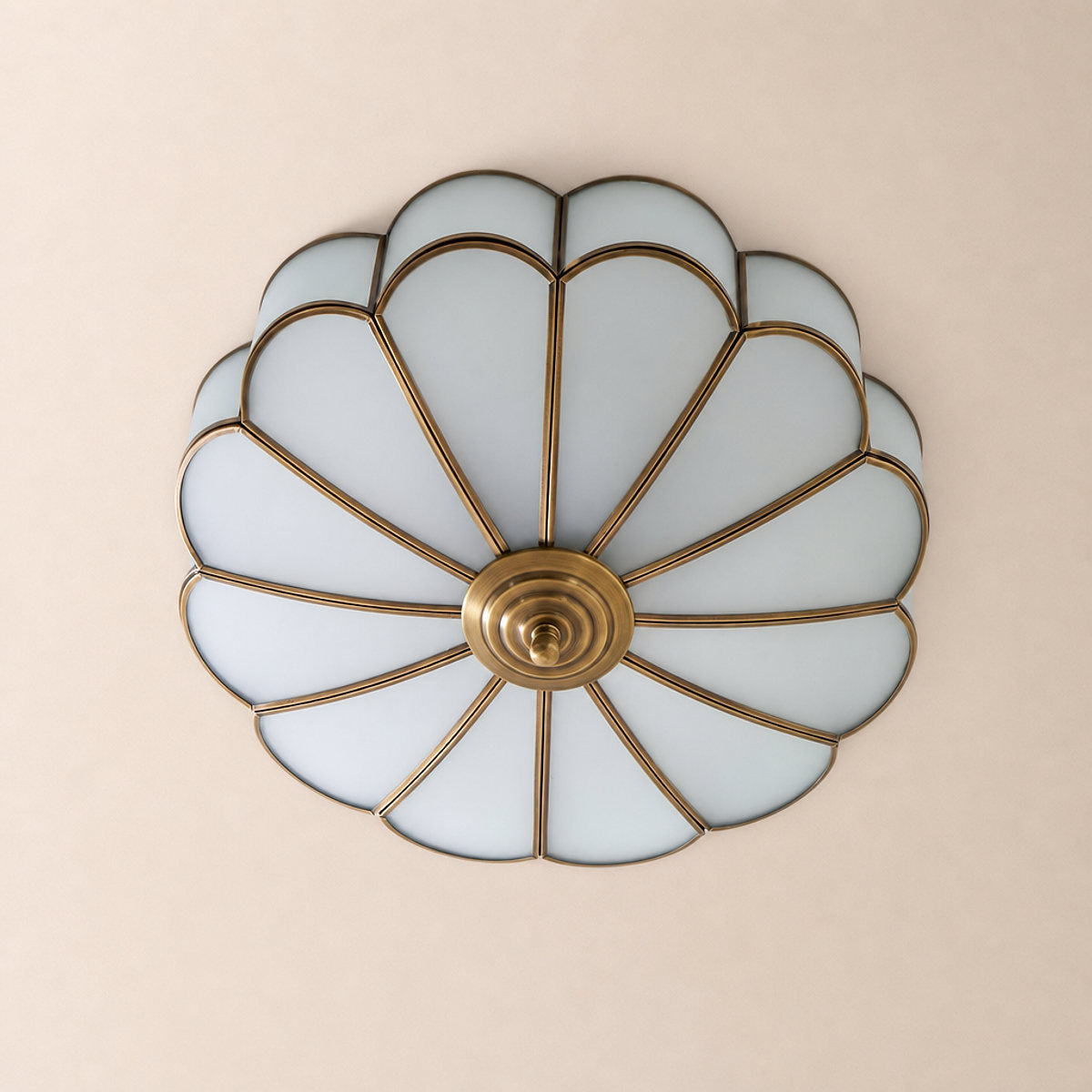 Flower Shape Glass Recessed Ceiling Light, 13.8~23.6-Inch x H 6.1`7.9-Inch, Brass & White for Living Room