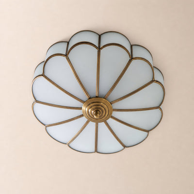Flower Shape Glass Recessed Ceiling Light, 13.8~23.6-Inch x H 6.1`7.9-Inch, Brass & White for Living Room