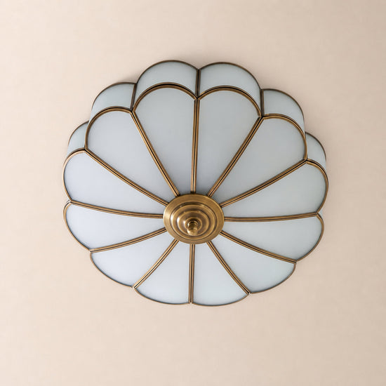 Flower Shape Glass Recessed Ceiling Light, 13.8~23.6-Inch x H 6.1`7.9-Inch, Brass & White for Living Room
