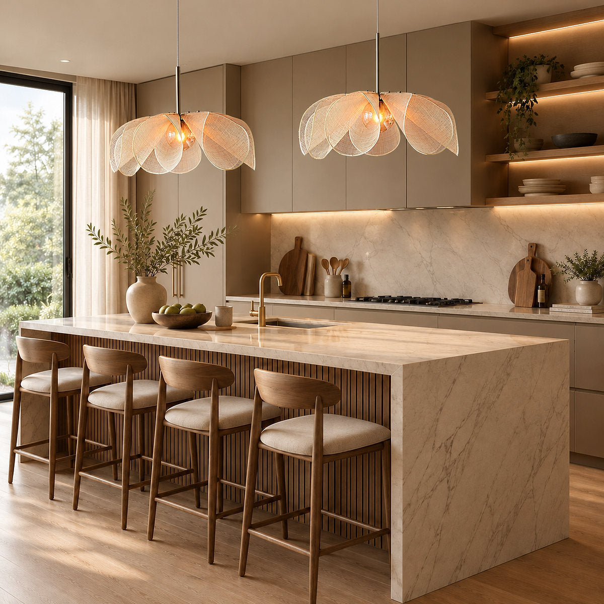 Woven Abaca Fiber Floral Pendant Lamp