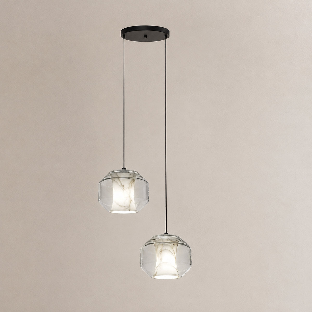 Cylinder Pendant Light in Alabaster and Glass