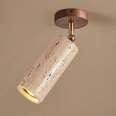 Solis Stone Spotlight, 2.6-Inch x H 6.3-Inch, Walnut Wood & Yellow Travertine, Warm Light for Bedroom & Living Room