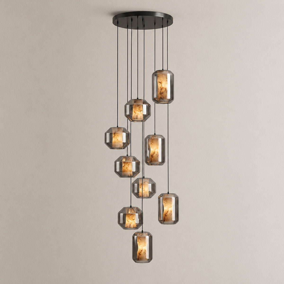 Cylinder Pendant Light in Alabaster and Glass