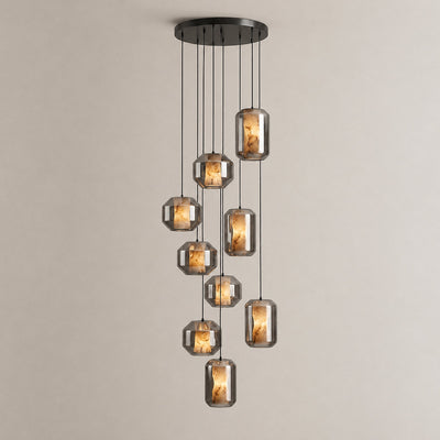 Cylinder Pendant Light in Alabaster and Glass