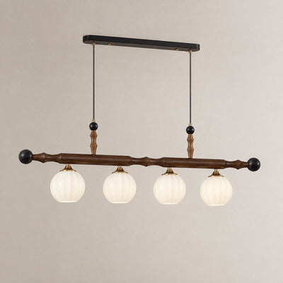 Walnut Linear Pendant with Opal Glass Globes