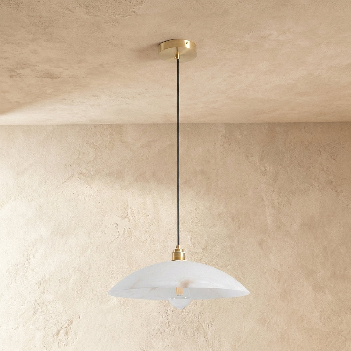 Alabaster Dome Pendant Light Brass & White for Dining Room & Living Room