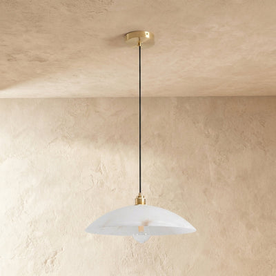 Alabaster Dome Pendant Light Brass & White for Dining Room & Living Room