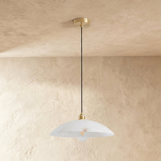 Alabaster Dome Pendant Light Brass & White for Dining Room & Living Room
