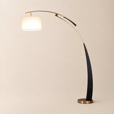 Tricolordeer Curved Black and Gold Fabric Floor Lamp