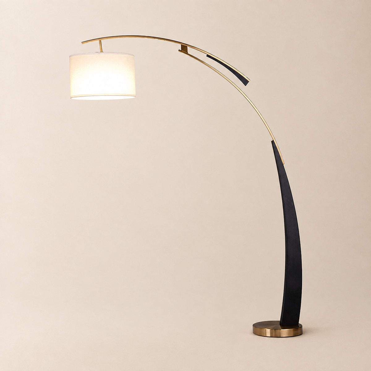 Tricolordeer Curved Black and Gold Fabric Floor Lamp