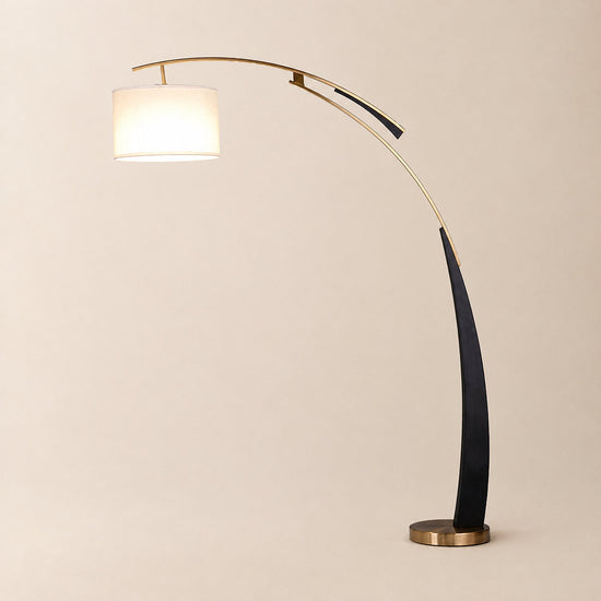 Tricolordeer Curved Black and Gold Fabric Floor Lamp