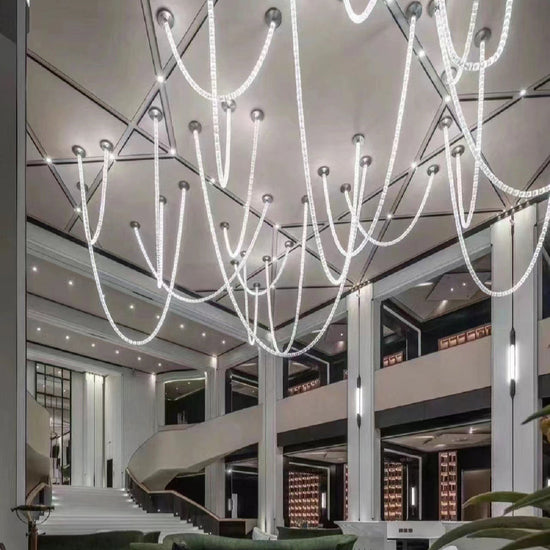 Luxury Crystal Beaded Long Chandelier for High Ceiling 12ft/10ft（customize）