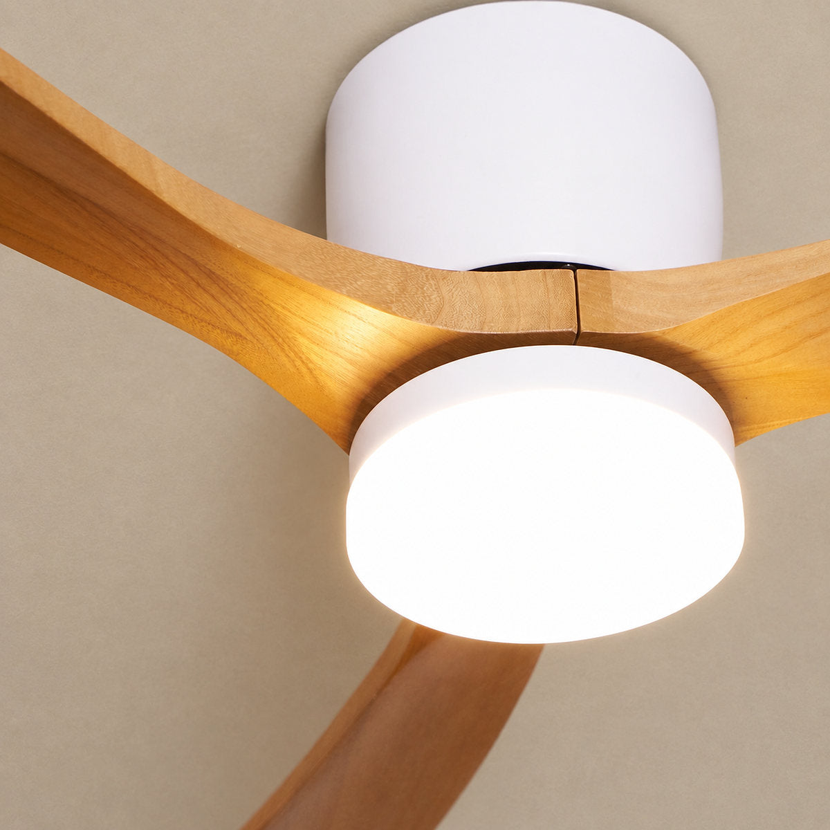 Nordic Wooden Ceiling Fan Light, 42-Inch x H 11-Inch, White & Natural Wood, Power: ~18W & Warm Light for Living Room