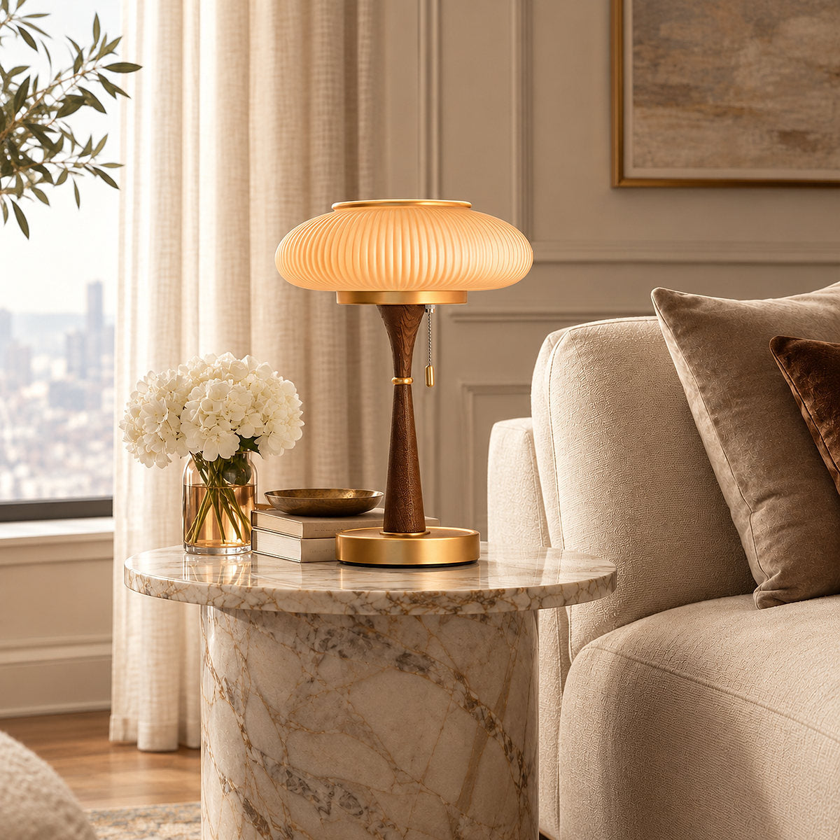 Mushroom-Cap Glass Plug-In Table Lamp