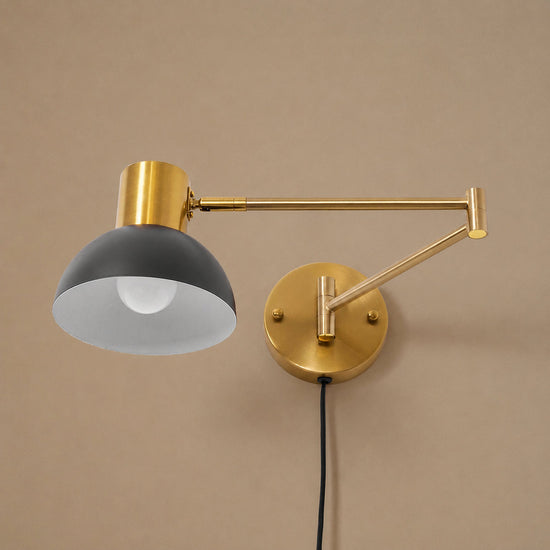 Adjustable Arm Plug In Wall Lamp, L 14.6-Inch x H 5.9-Inch, Black & Gold, US Plug for Bedroom & Living Room