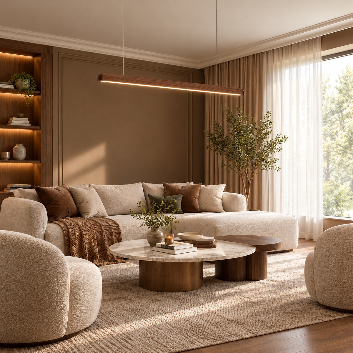 Walnut Wood Linear LED Pendant Light